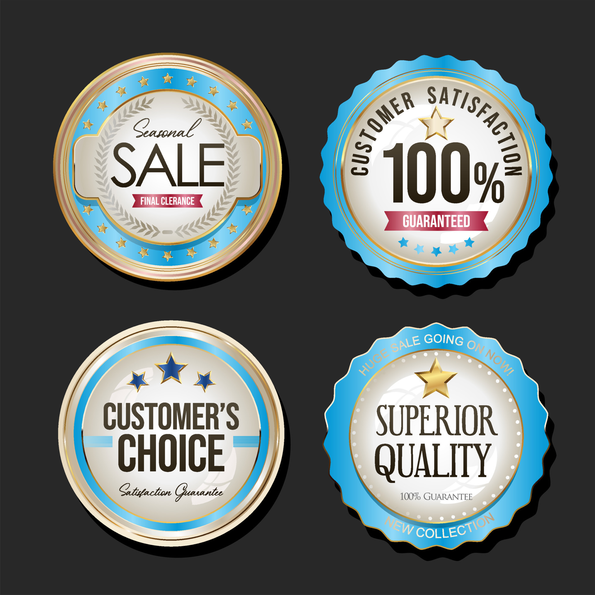 Collection of silver and gold badges and labels vector ...