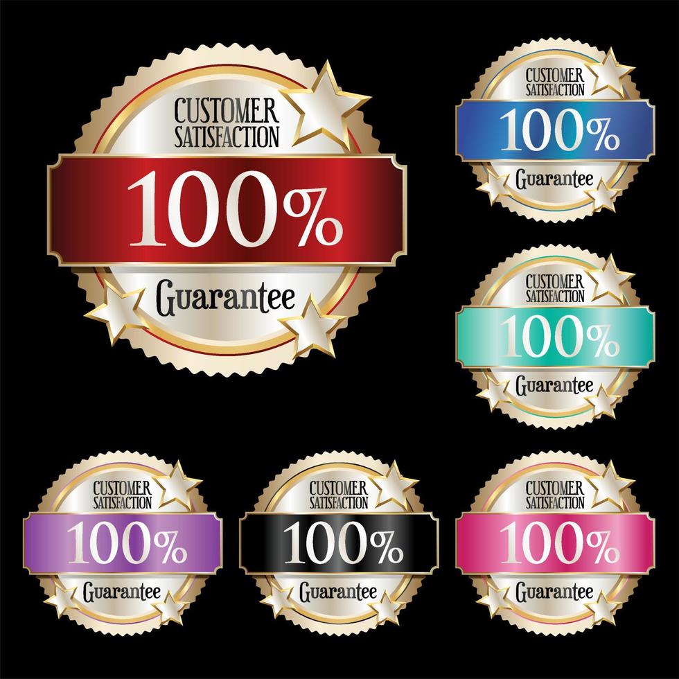 colección de insignias multicolores altamente recomendadas con garantía de satisfacción del cien por cien vector