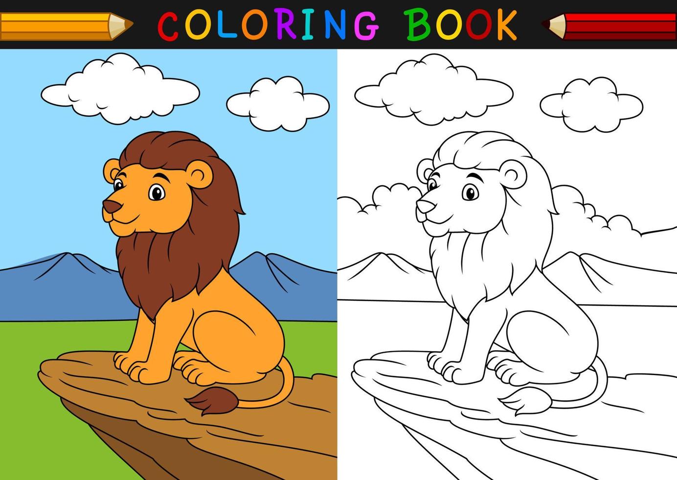 Cartoon lion coloring book vector