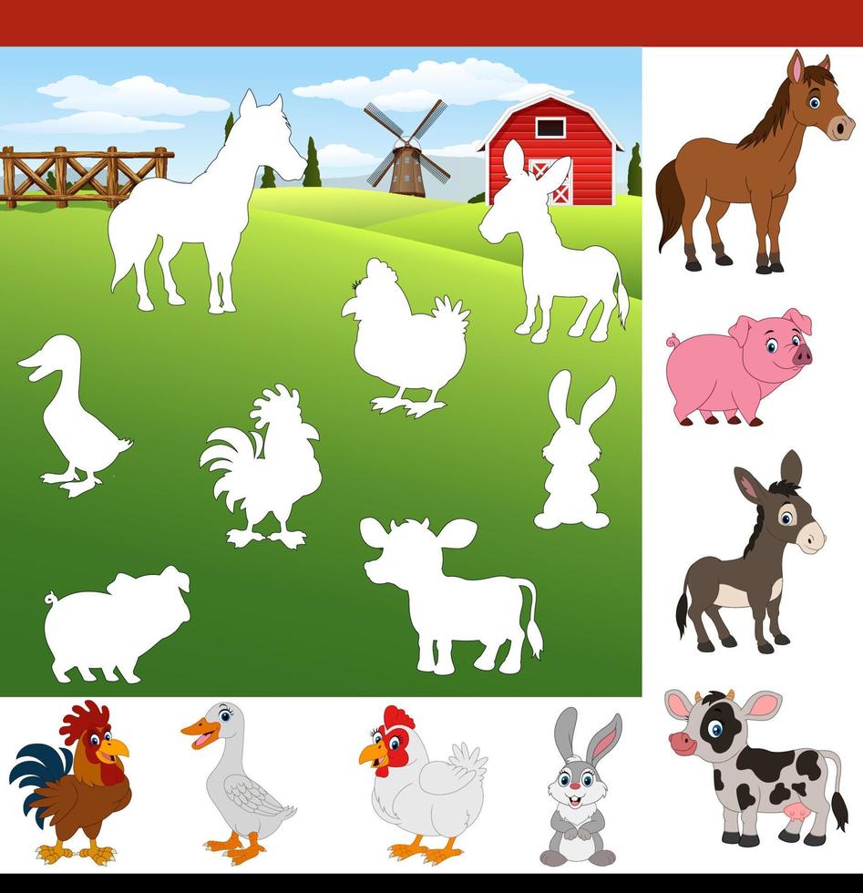 Find the correct shadow farm animals vector