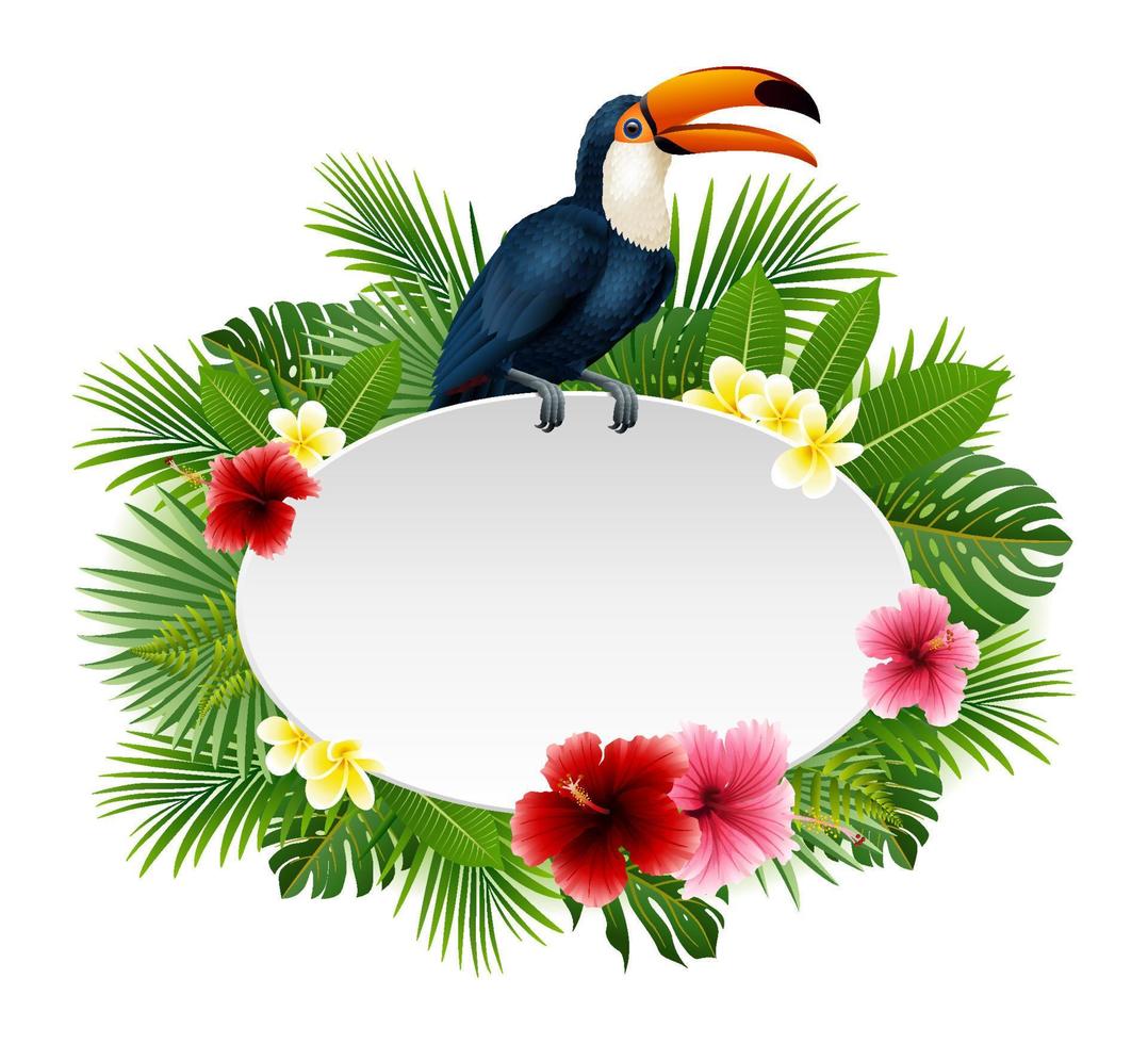 Summer card with tropical plant and toucan vector