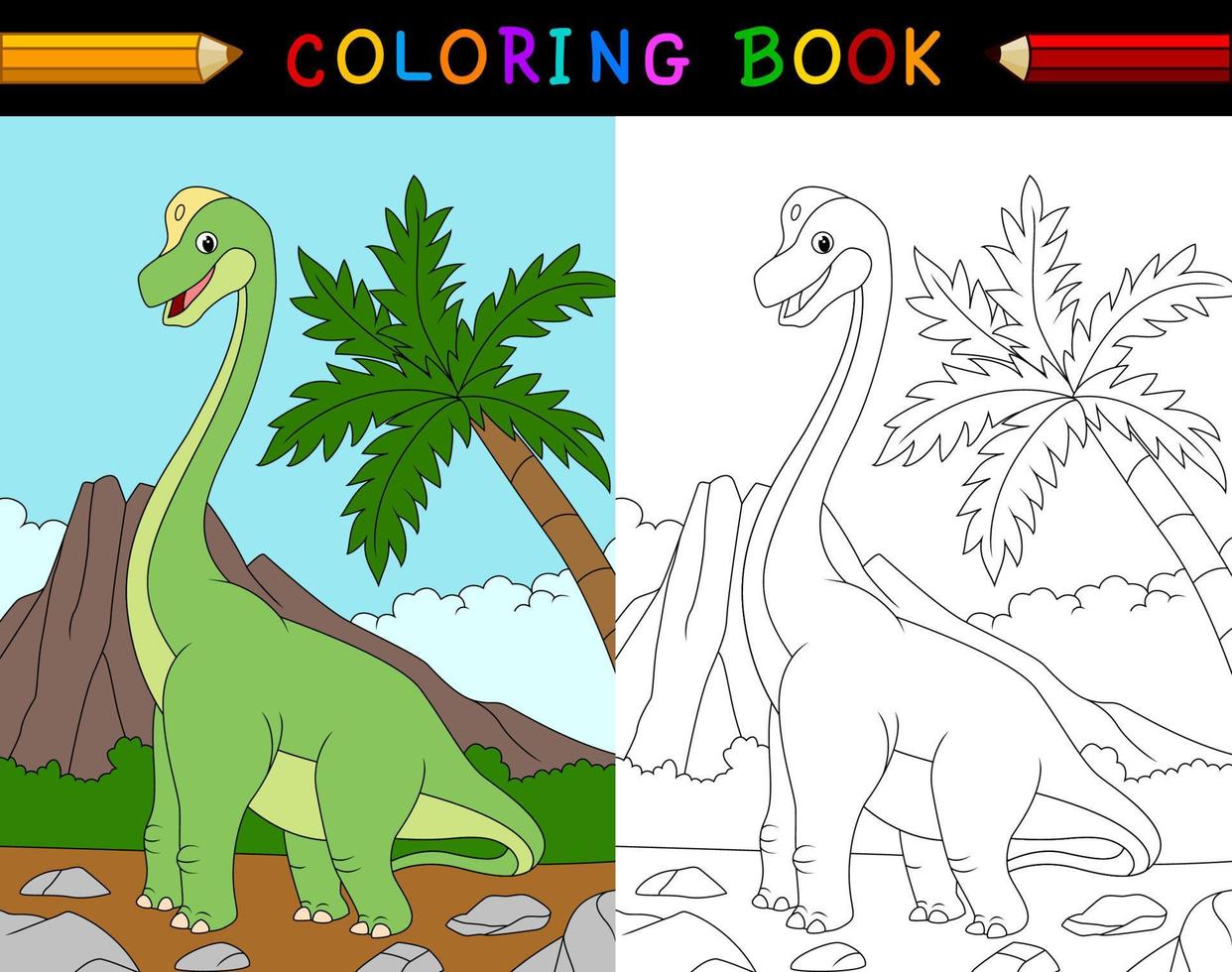 Cartoon brachiosaurus coloring book vector