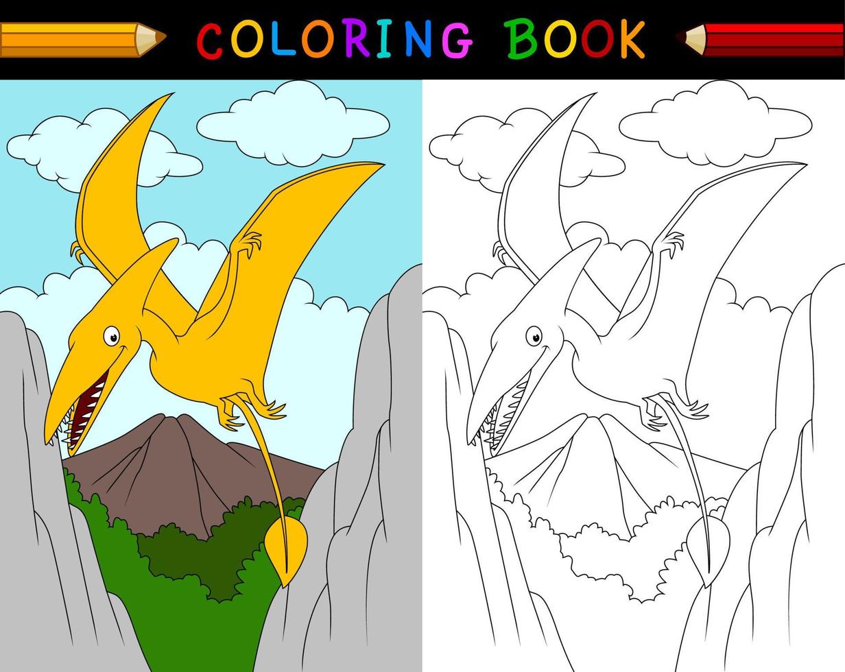 Cartoon pterosaurs coloring book vector