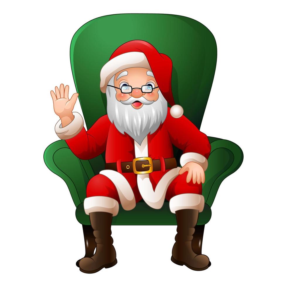 Cartoon santa claus sitting in green armchair vector