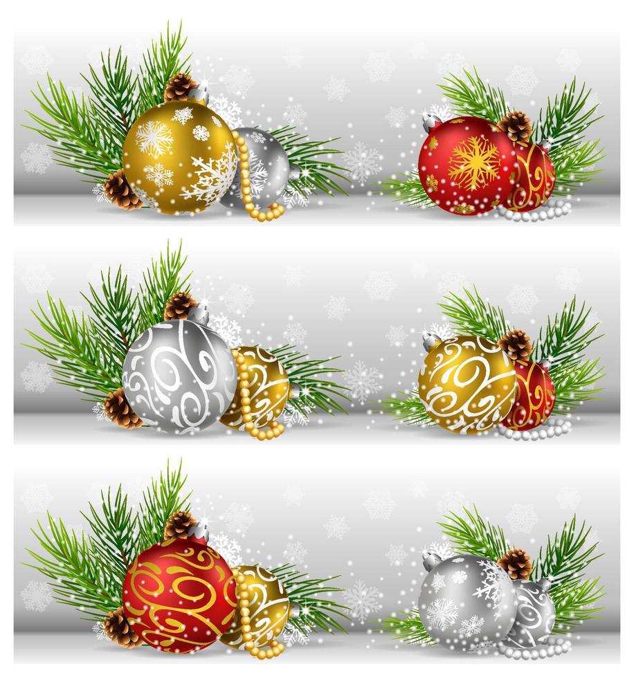 Christmas background with pine cone, ball and fir vector