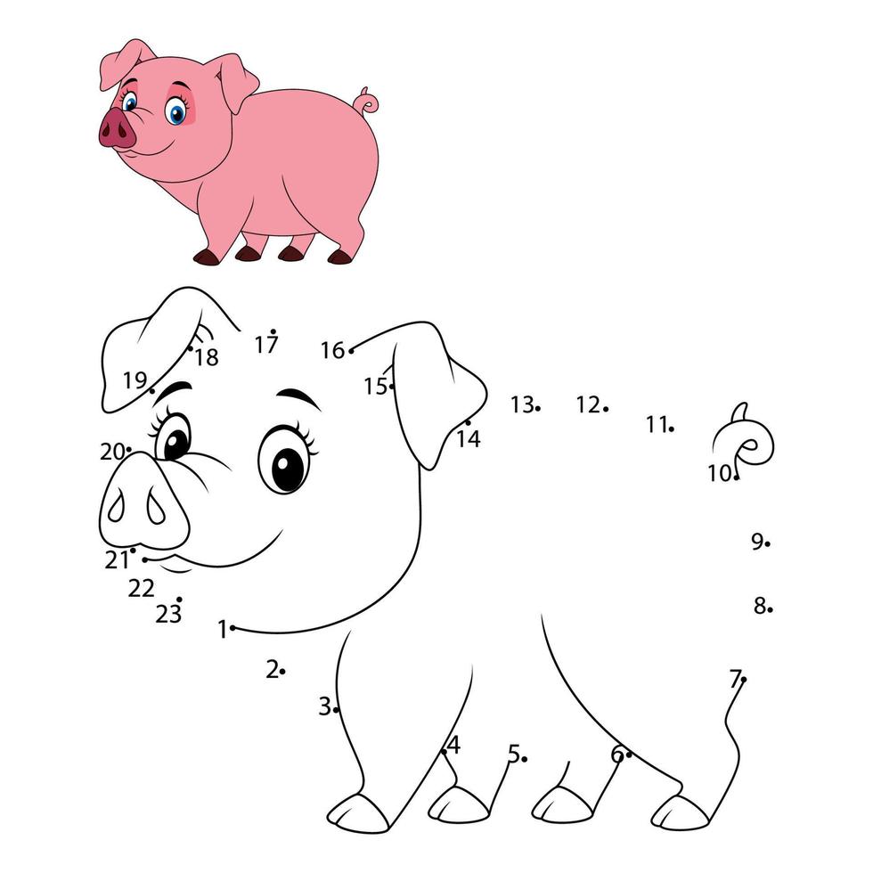 Connect the number to draw the pig animal educational game for children vector