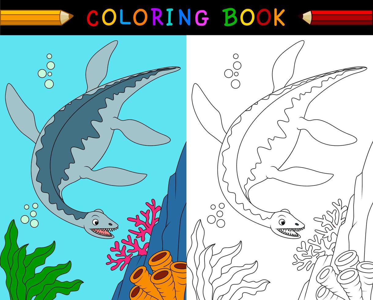 Cartoon plesiosaurus coloring book vector