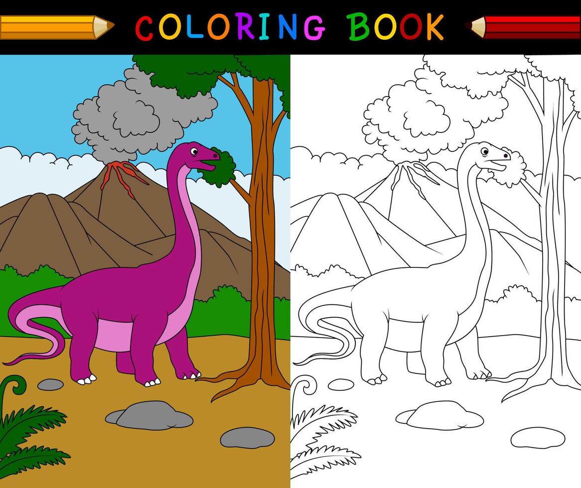 Cartoon Apatosaurus coloring page vector