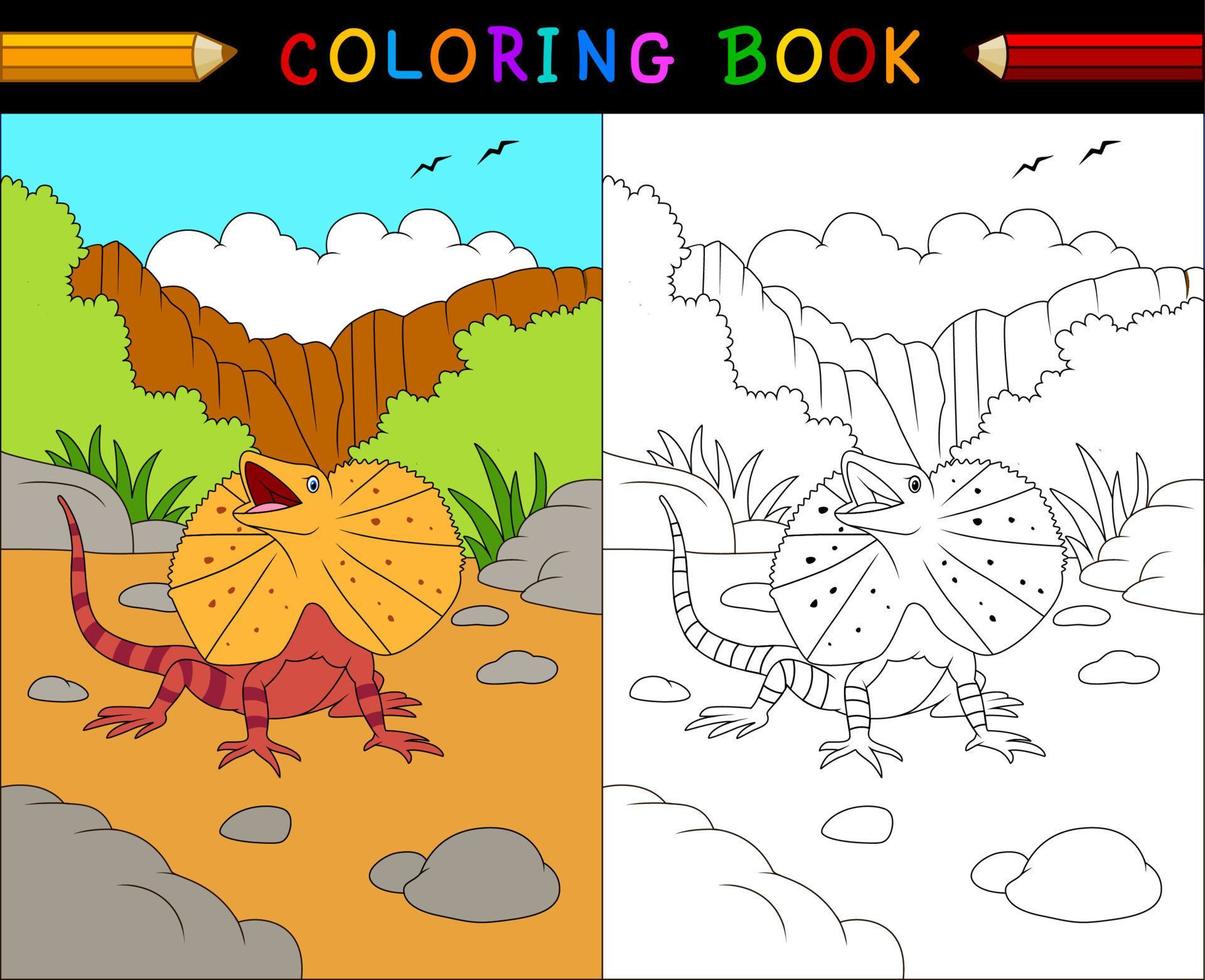 Cartoon frilled lizard coloring book, Australian animals series vector