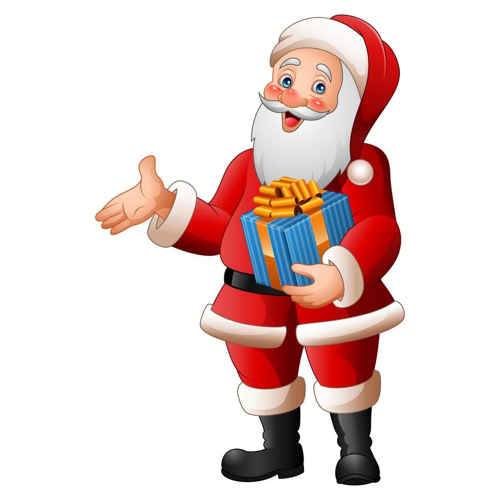 Cartoon Santa Claus holding a gift box vector