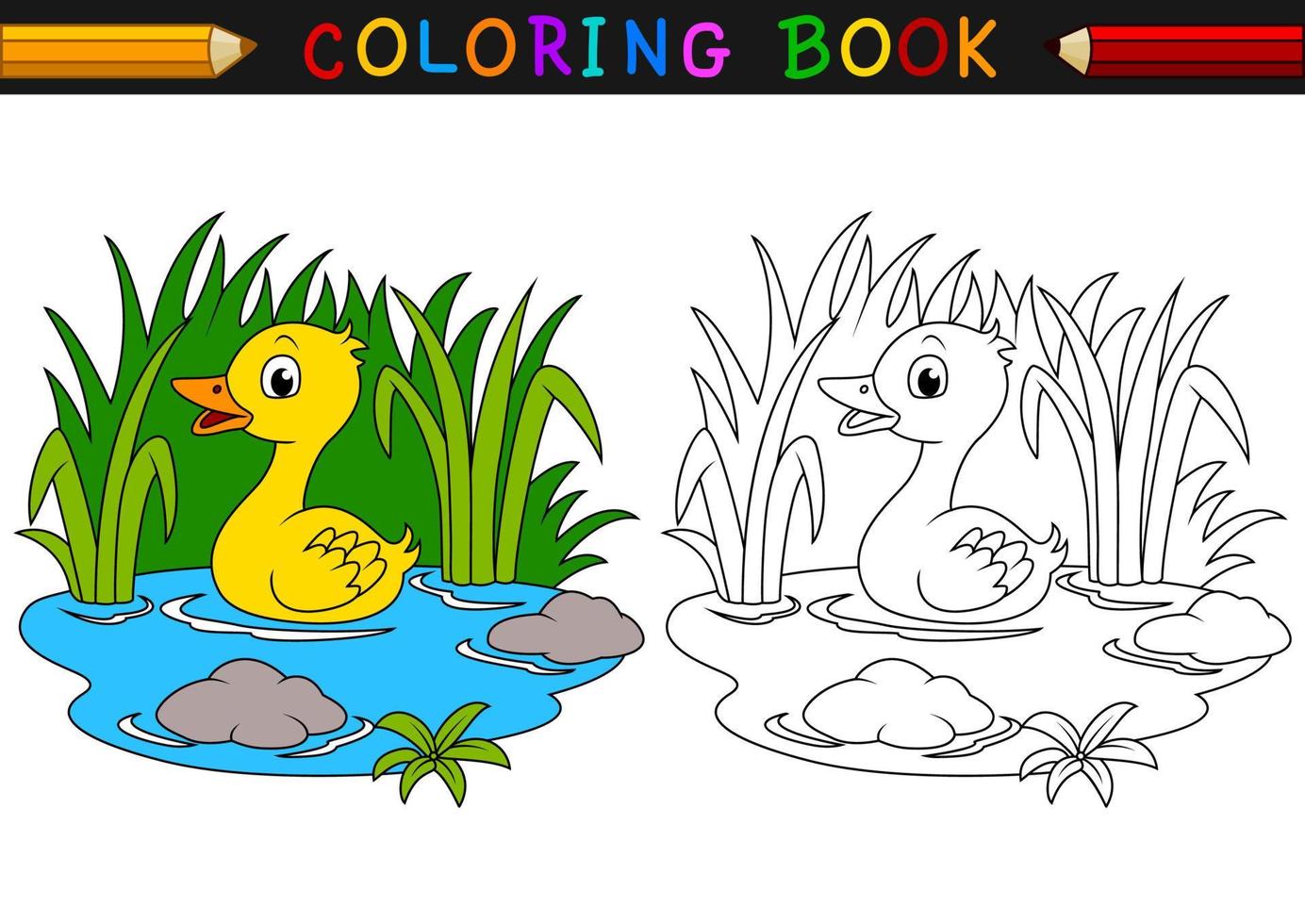 libro para colorear de pato de dibujos animados vector