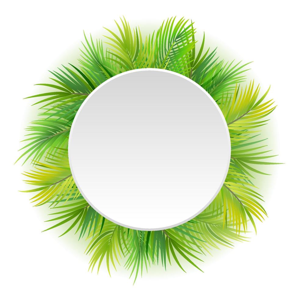 cartel en blanco circular con fondo tropical vector