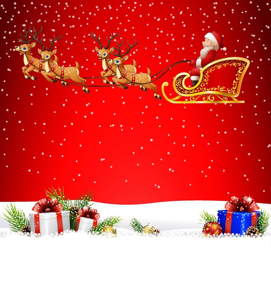 Christmas background with Santa Clause riding his reindeer sleight vector