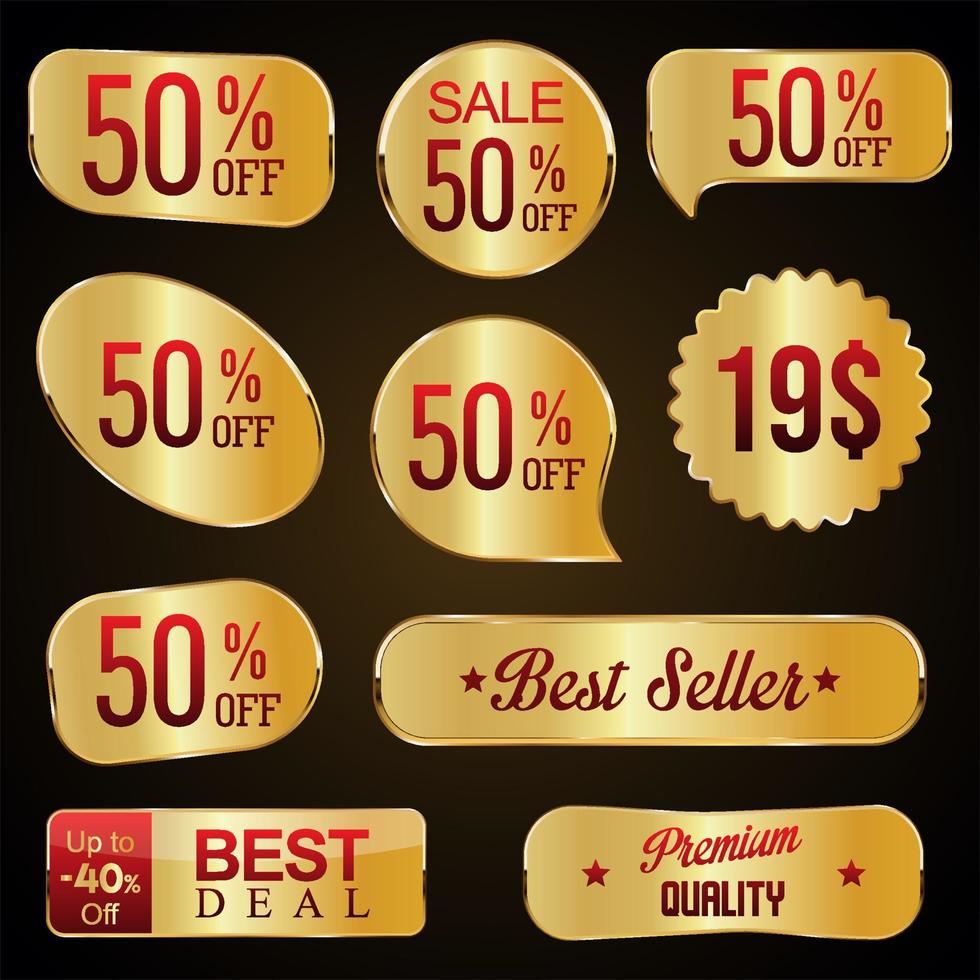Collection of Modern sale gold and red banners and labels vector