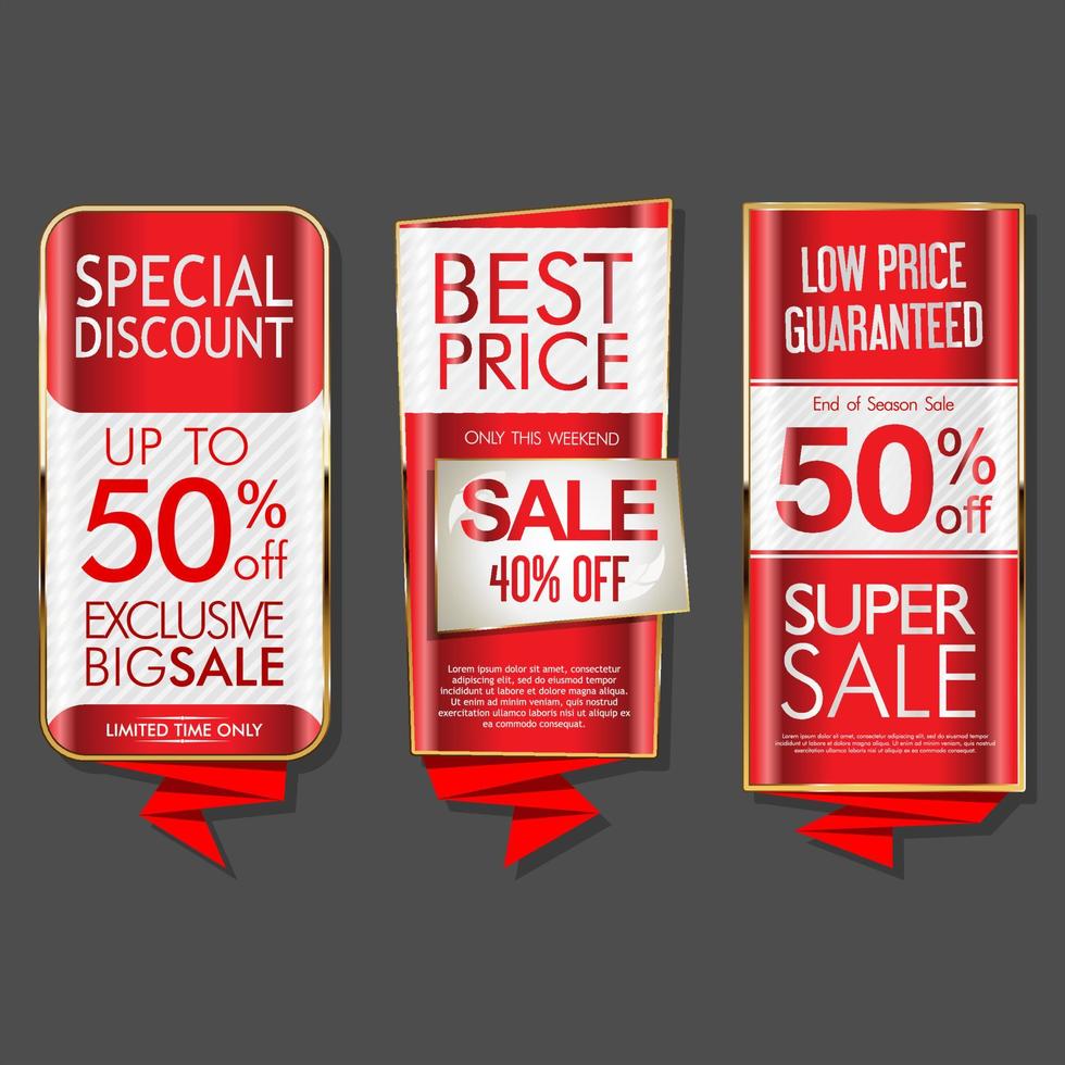 Collection of modern gold and red sale stickers and tags vector