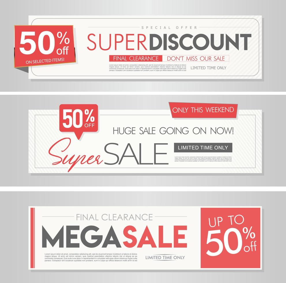 super venta colección de banners modernos grises y rojos vector