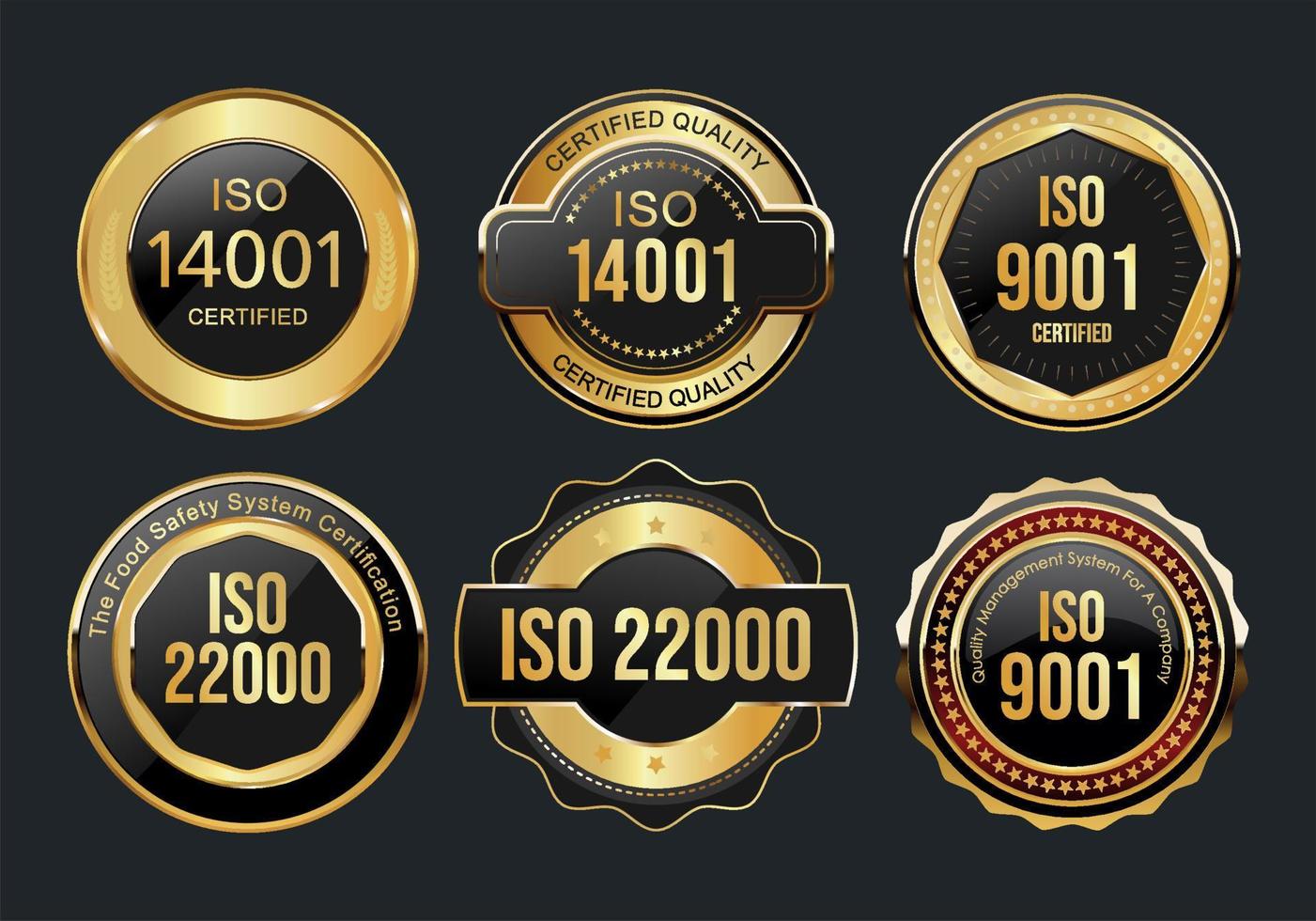 Collection of Iso certification golden badge vector