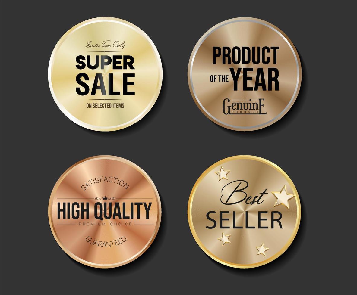 Collection of different gold color conical gradient premium quality badges vector