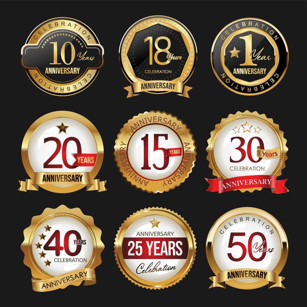 colección de insignia de oro de aniversario vector