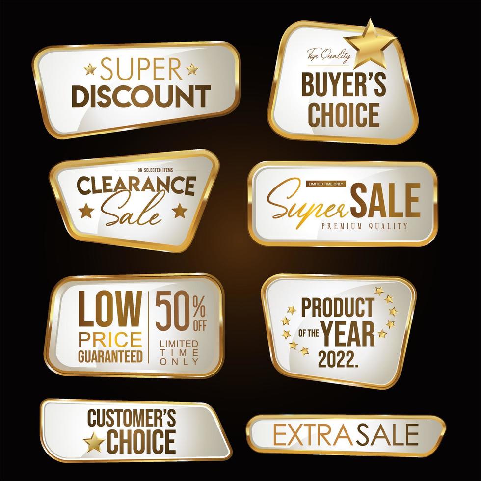 Collection of super sale golden badges and labels vector