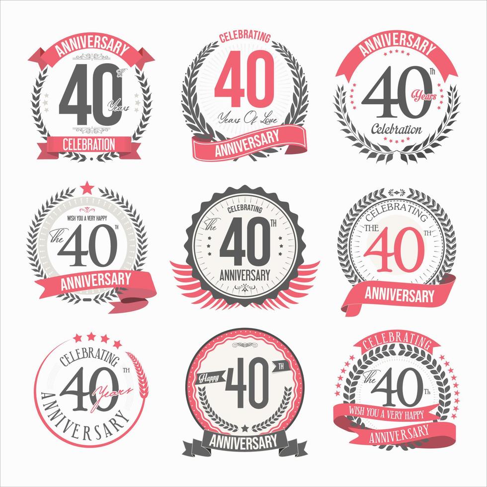 Collection of anniversary badges and labels retro design vector