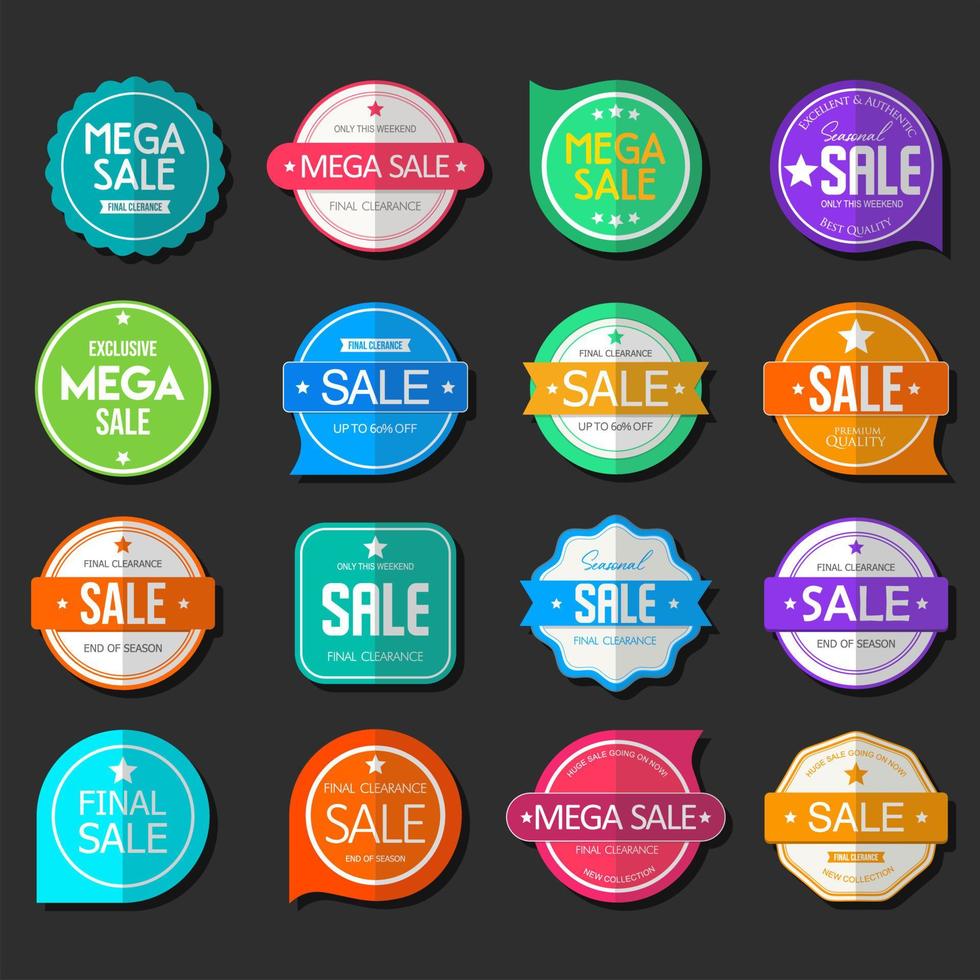 colección de insignias y etiquetas coloridas estilo super venta moderno vector