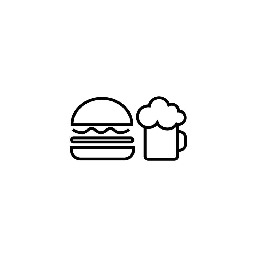 Cooking, food and kitchen concept. Collection of modern outline monochrome icons in flat style. Line icon of hamburger and tea mug vector