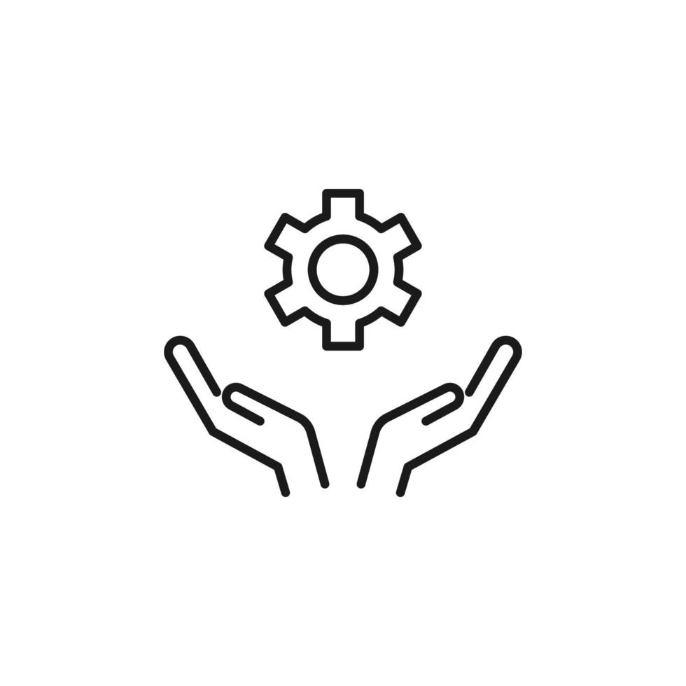 Charity and philanthropy concept. Hight quality sign drawn with thin line. Suitable for web sites, stores, internet shops, banners etc. Line icon of gear over opened hands vector