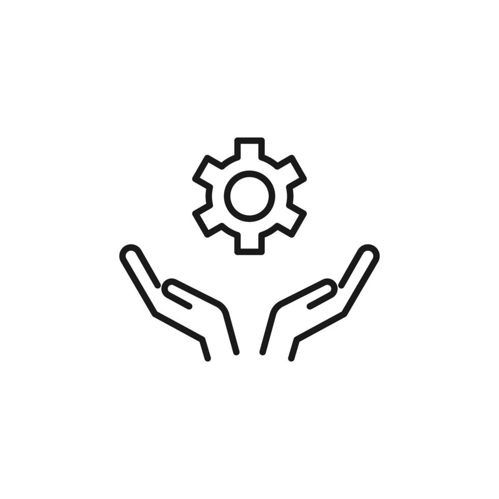 Charity and philanthropy concept. Hight quality sign drawn with thin line. Suitable for web sites, stores, internet shops, banners etc. Line icon of gear over opened hands vector