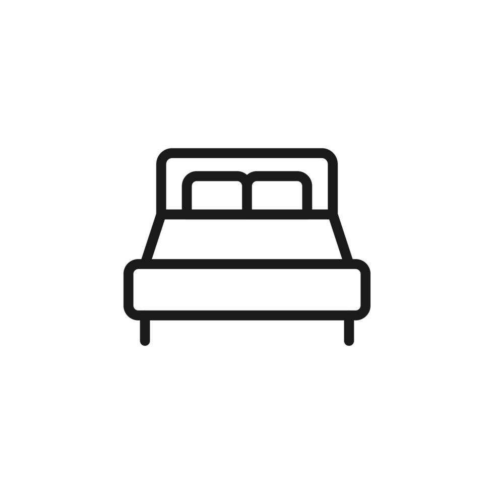 Hotel, holiday, weekend concept. Vector signs drawn in flat style. Perfect for web sites, stores, shops, books. Editable stroke. Line icon of bed