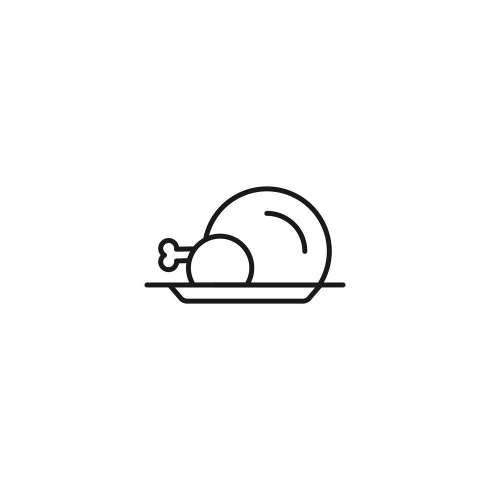 Food and nutrition concept. Minimalistic monochrome illustration drawn with black thin line. Editable stroke Vector icon of meat on restaurant bowl