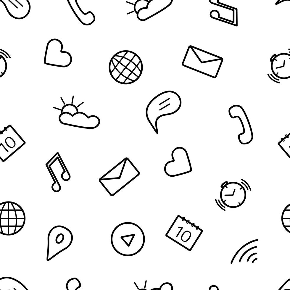 Seamless pattern doodle icons for the function of a gadget, phone or smartwatch vector