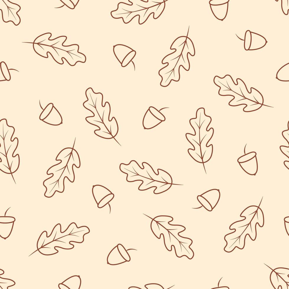 Autumn seamless pattern, oak leaves and acorns fall, vector background illustration