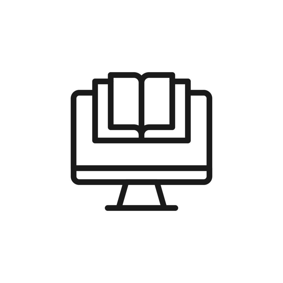 Science and education sign. Minimalistic monochrome vector symbol. Suitable for adverts, sites, articles, books. Vector line icon of opened book next to computer