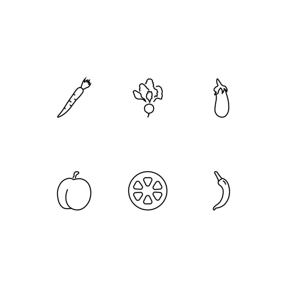 Outline symbol in modern flat style suitable for advertisement, books, stores. Line icon set with icons of carrot, beetroot, eggplant, plum, orange, Chili pepper vector
