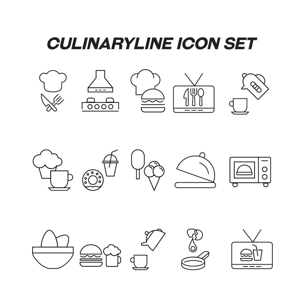 concepto de cocina, comida y cocina. colección de iconos monocromáticos de contorno moderno en estilo plano. conjunto de iconos de línea de varios elementos relacionados con la cocina, la cocina, el hogar, etc. vector