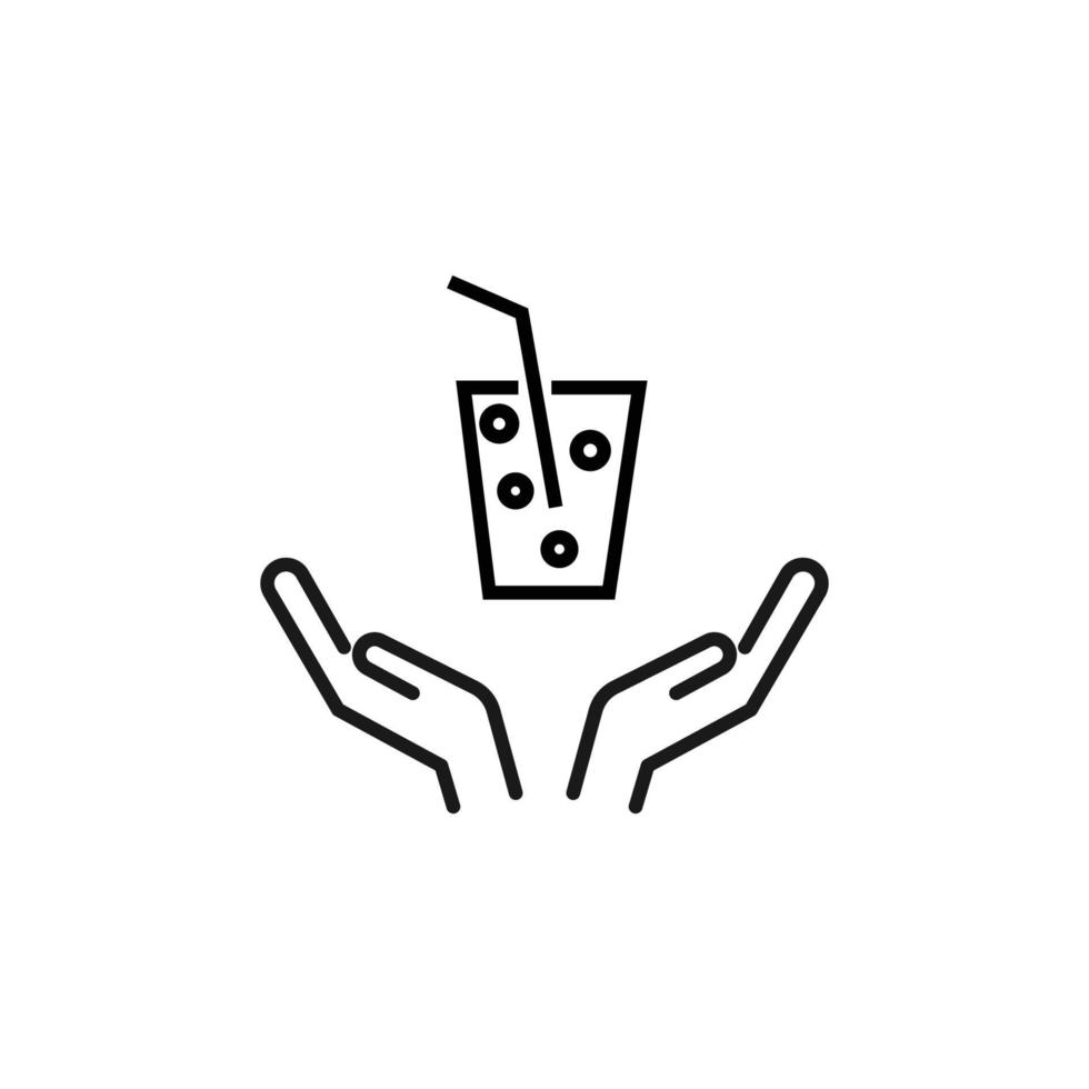 Charity and philanthropy concept. Hight quality sign drawn with thin line. Suitable for web sites, stores, internet shops, banners etc. Line icon of sparkling sugar beverage over opened hands vector