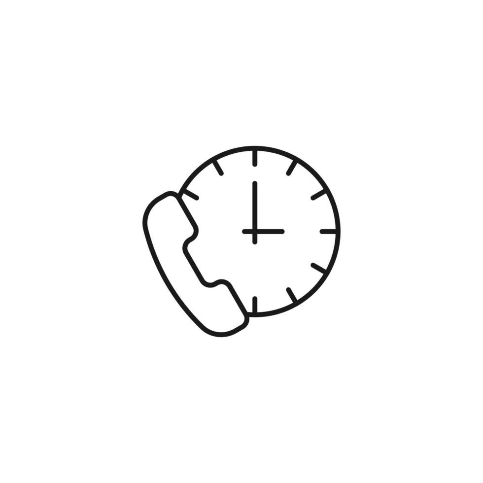 contáctenos concepto. signos y símbolos de la interfaz. trazos editables. adecuado para aplicaciones, sitios web, tiendas, comercios. icono de línea vectorial del teléfono junto al reloj vector