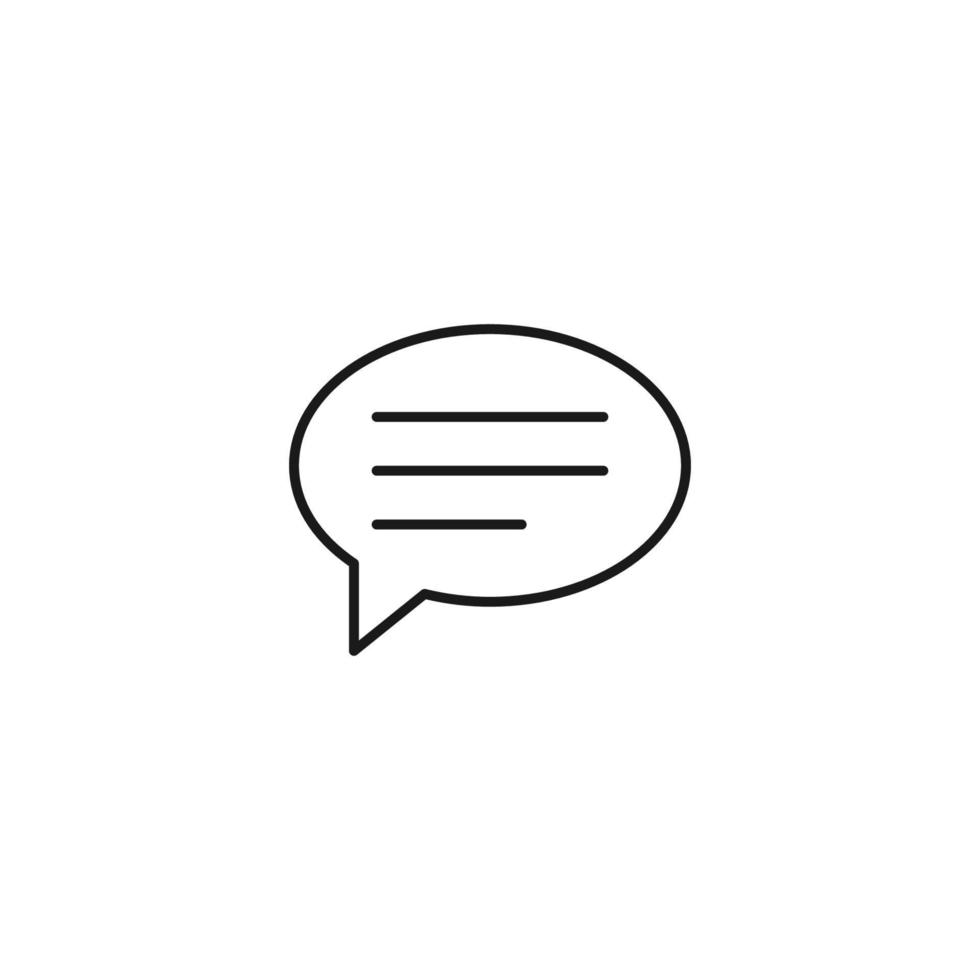 Black and white simple sign. Monochrome minimalistic illustration suitable for apps, books, templates, articles etc. Vector line icon of long thin lines inside of speech bubble