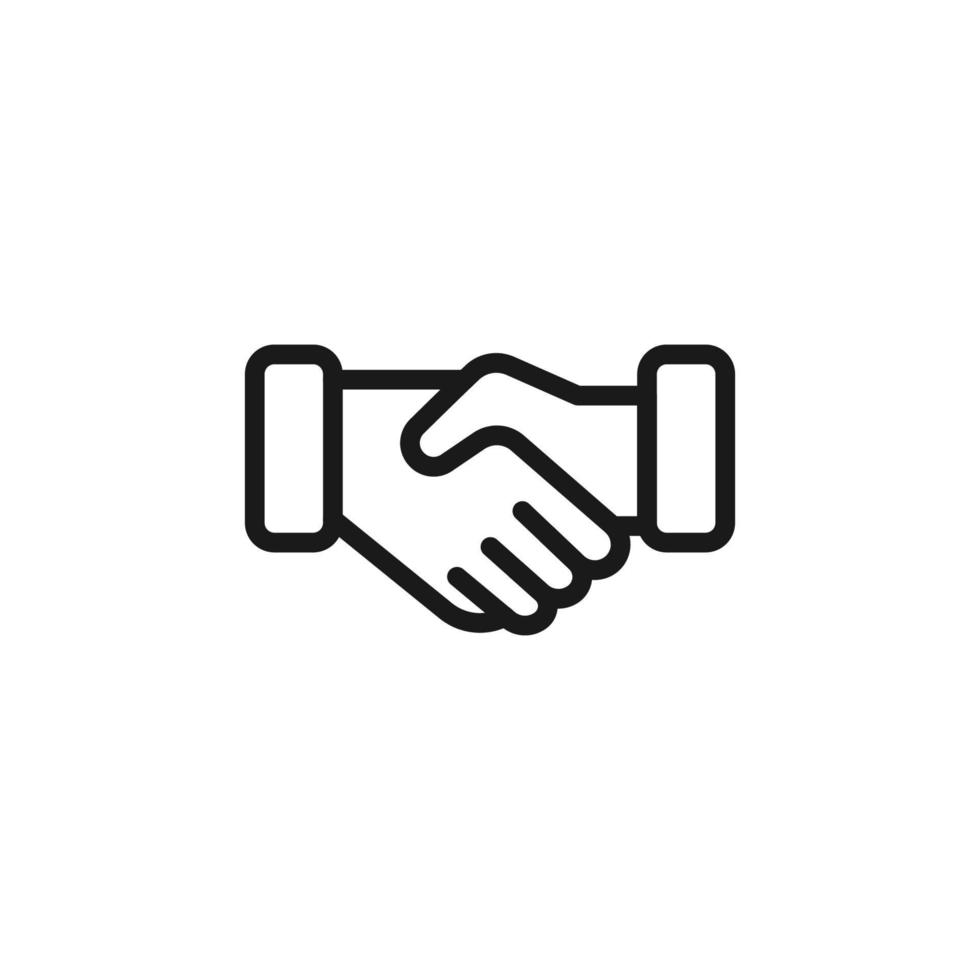 Business and money concept. Monochrome sign drawn with black line. Editable stroke. Vector line icon of hand shaking