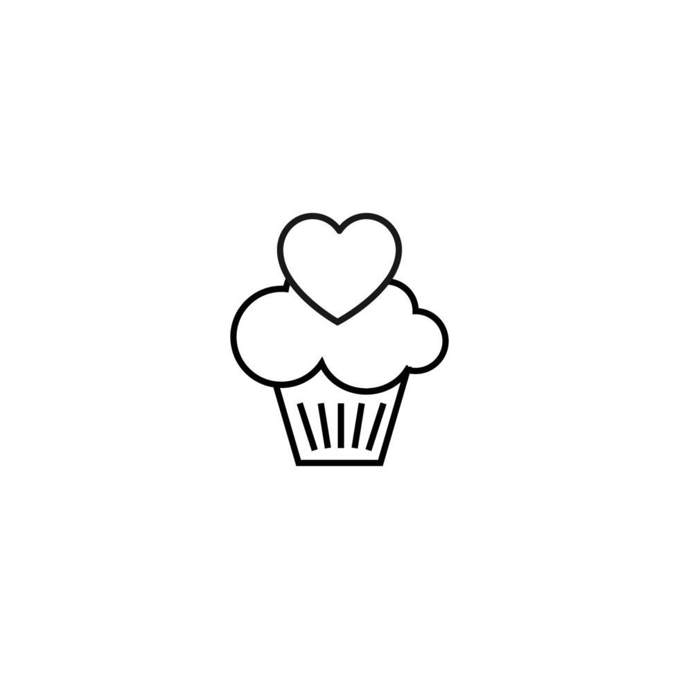 signo de esquema relacionado con el corazón y el romance. trazo editable. letrero moderno en estilo plano. adecuado para anuncios, artículos, libros, etc. icono de línea de corazón sobre cupcake vector