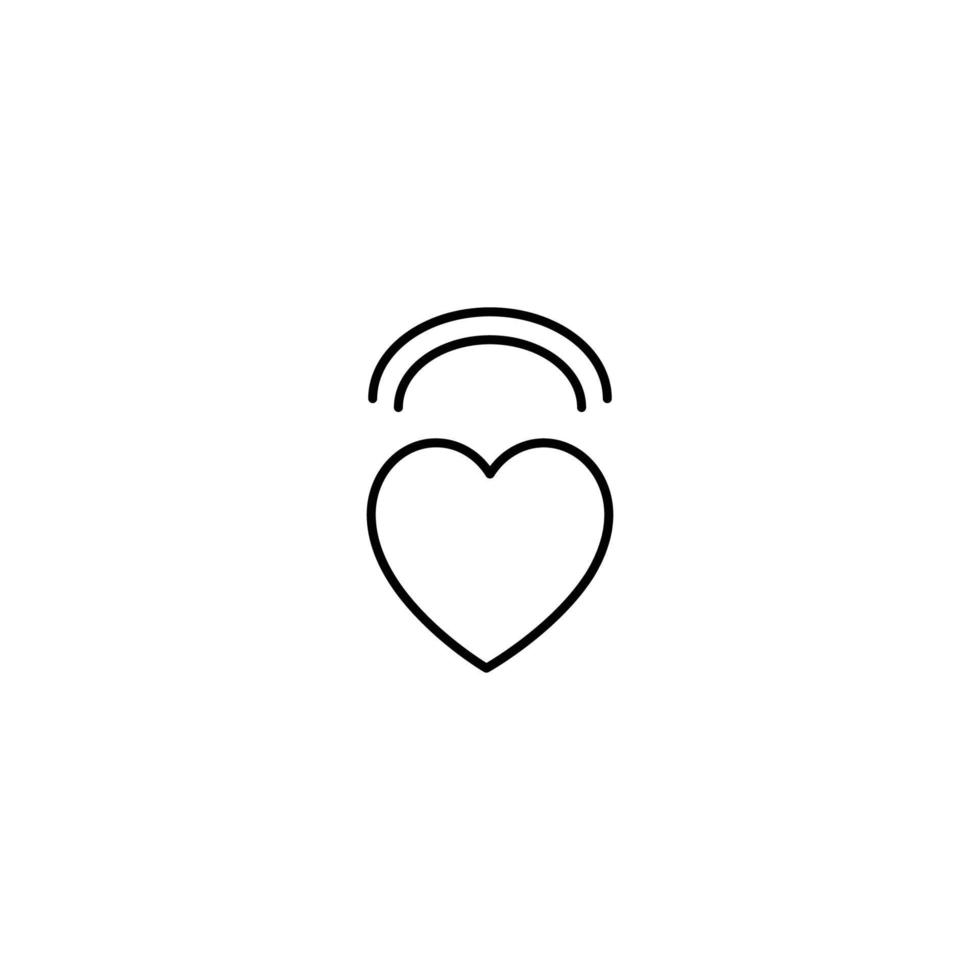 Romance and love concept. Vector monochrome outline signs drawn in flat style. Perfect for advertisement, articles, stores, internet pages. Line icon of waves over heart isolated on white background