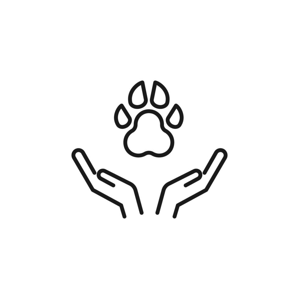 Charity and philanthropy concept. Hight quality sign drawn with thin line. Suitable for web sites, stores, internet shops, banners etc. Line icon of dogs paw over opened hands vector