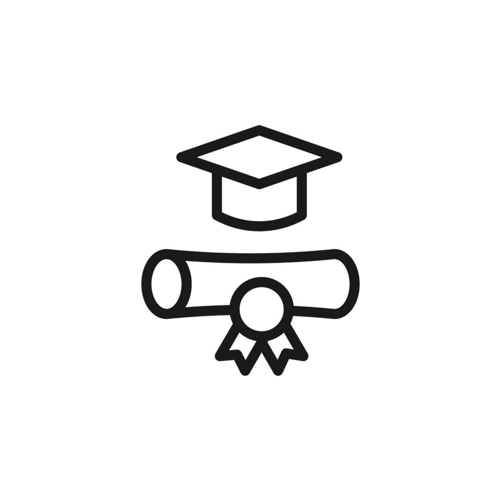 signo de ciencia y educación. símbolo de vector monocromo minimalista. adecuado para anuncios, sitios, artículos, libros. icono de línea vectorial de gorra académica cuadrada y documento enrollado