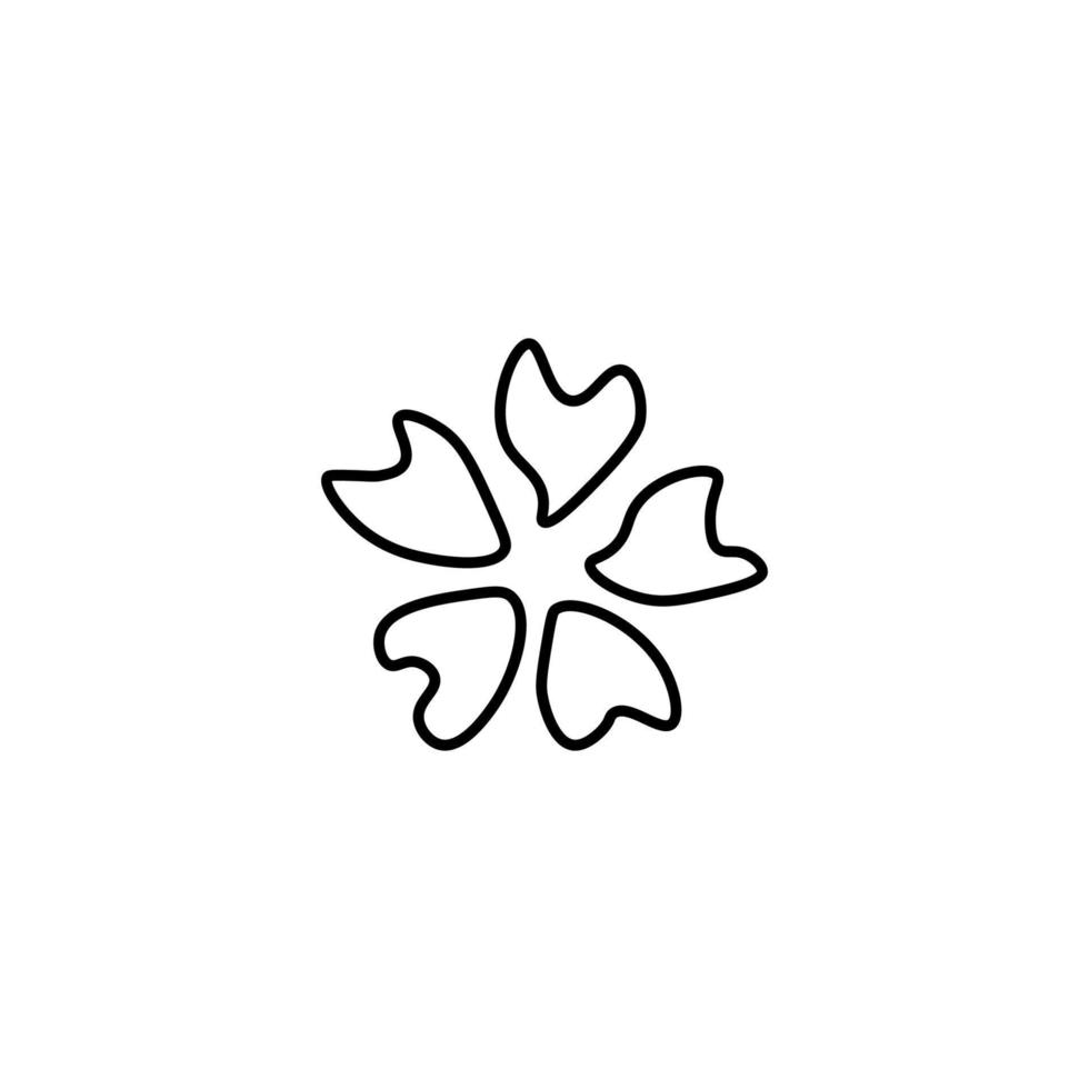 Monochrome outline sign suitable for web sites, books, banners, stores, advertisements. Editable stroke. Line icon of flower with petals in form of hearts vector