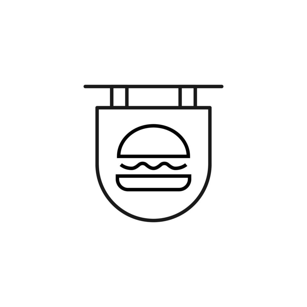 Cooking, food and kitchen concept. Collection of modern outline monochrome icons in flat style. Line icon of hamburger on signboard vector