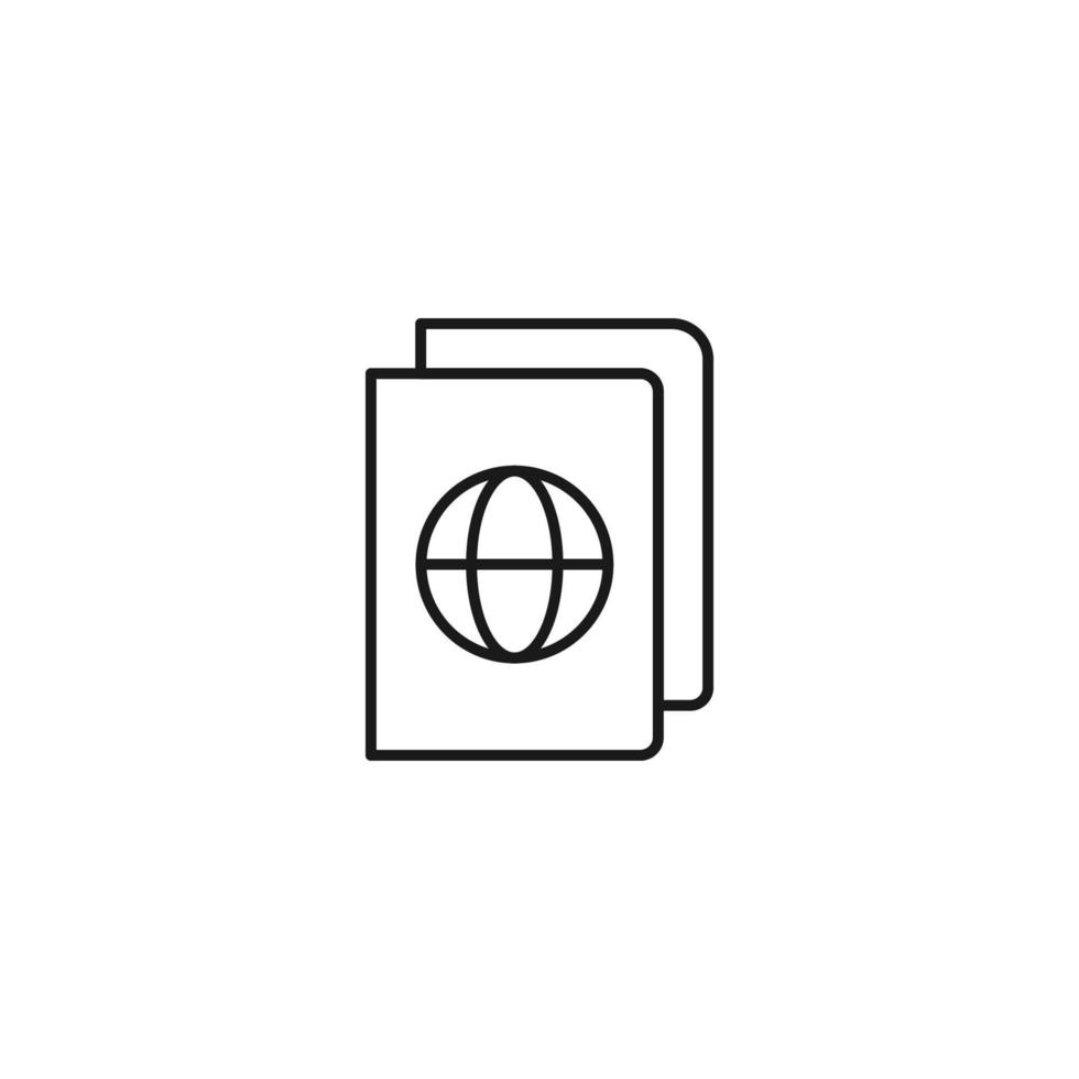 Travel, tourism, holiday, vacation sign. Minimalistic vector symbol drawn with black thin line. Editable stroke. Vector line icon of globe on ticket