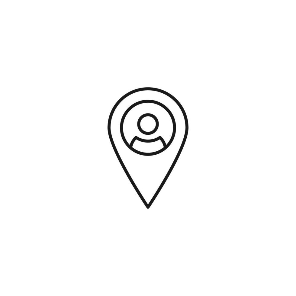 Social media concept. Vector symbol drawn with black thin line. Editable stroke. Suitable for articles, web sites etc. Line icon of avatar in geo location sign