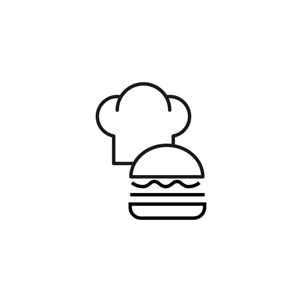 Cooking, food and kitchen concept. Collection of modern outline monochrome icons in flat style. Line icon of hamburger next to chefs hat vector