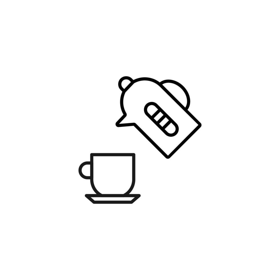 Cooking, food and kitchen concept. Collection of modern outline monochrome icons in flat style. Line icon of electrical tea over cup with handle vector